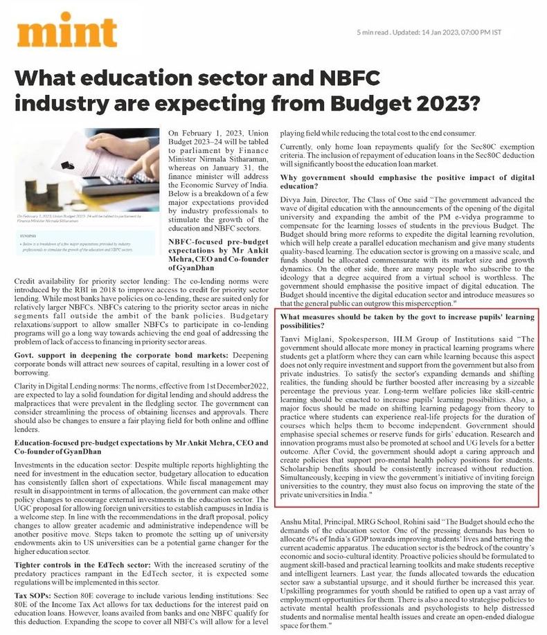 Tanvi Miglani shares her thoughts on Budget 2023